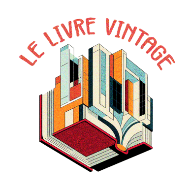 Logo de "Le Livre Vintage" con un libro abierto y elementos gráficos coloridos.